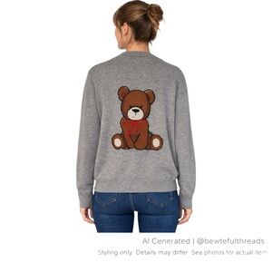 Teddy Bear Embroidered Cardigan Small–Medium Fit Cozy Indie Knit Top